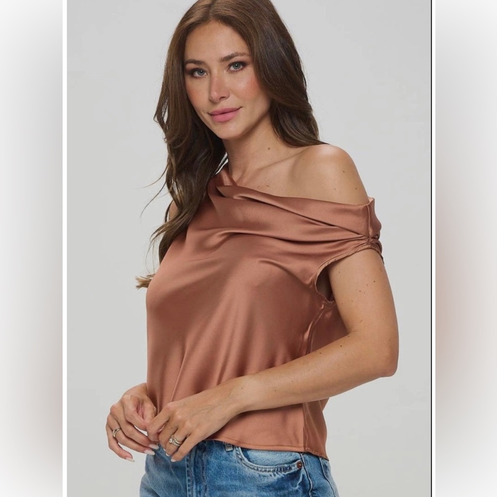 Anthropologie brown silky asymmetrical blouse xs